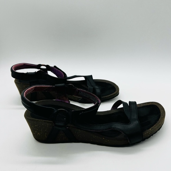 Teva Women’s Cabrillo Crossover Wedge Black Leather Sandals Size 9 - Picture 4 of 12